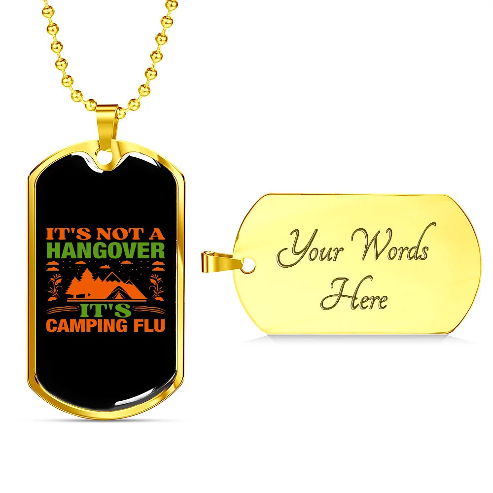 Camper Necklace Camping Flu Personalized Engraved Gold Dog Tag Necklace Custom